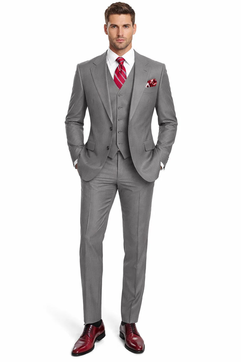 Mens Urban Suits - 100% Wool Suit - Single Button Double Breasted Vest Pleated Pants