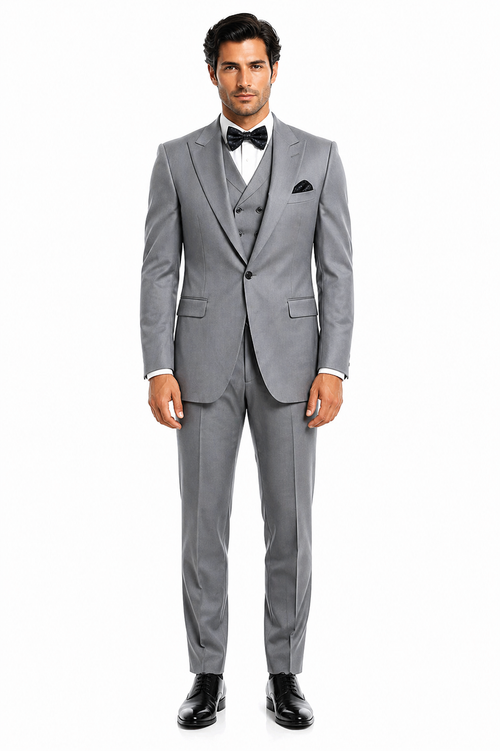 Mens Urban Suits - 100% Wool Suit - Single Button Double Breasted Vest Pleated Pants