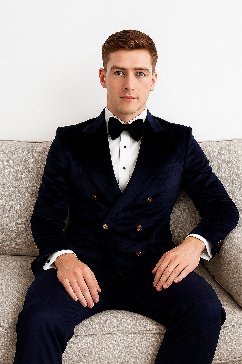 Navy Blue Velvet Double Breasted Suits - Velvet Pants - Slim Fit Suit