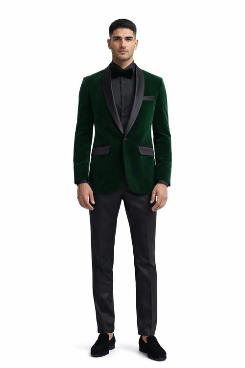 Mens Velvet Shawl Tuxedo Dinner Jacket in Hunter Green