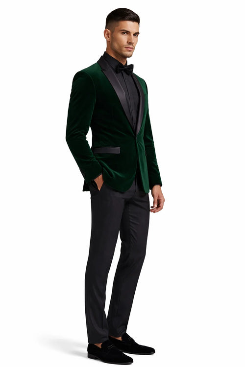 Mens Velvet Shawl Tuxedo Dinner Jacket in Hunter Green