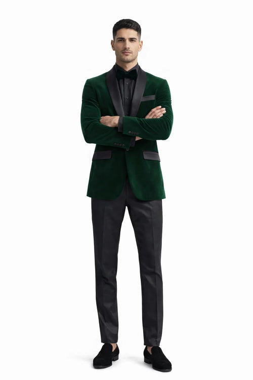 Mens Velvet Shawl Tuxedo Dinner Jacket in Hunter Green