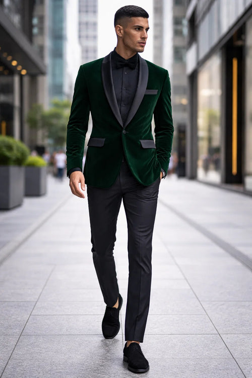 Mens Velvet Shawl Tuxedo Dinner Jacket in Hunter Green