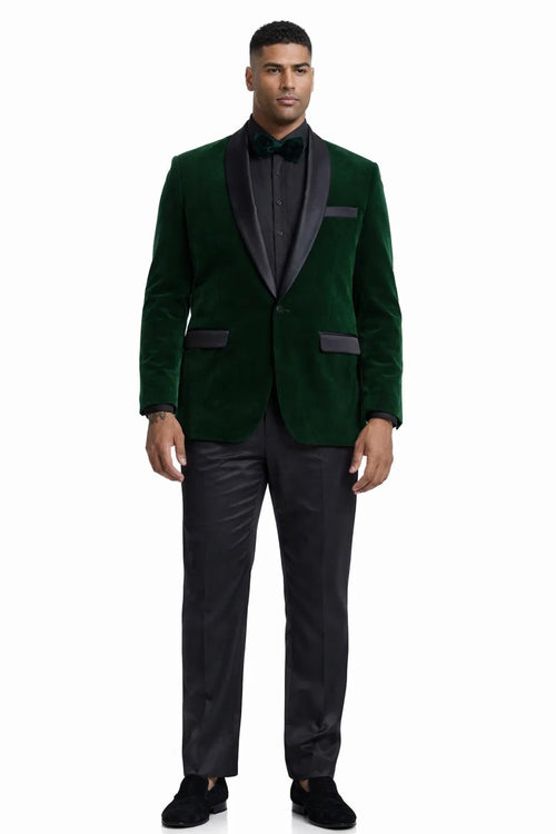 Mens Velvet Shawl Tuxedo Dinner Jacket in Hunter Green