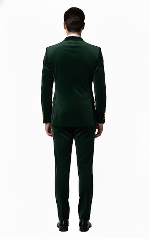 Mens Velvet Suit - Slim Fit Double Breasted Suit - Blazer and Pants Green