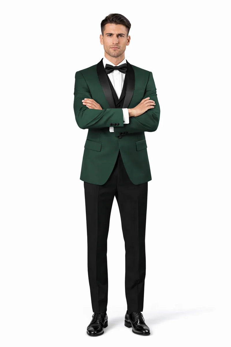 Men's Vested Classic Dinner Jacket Wedding Tuxedo in Hunter Green