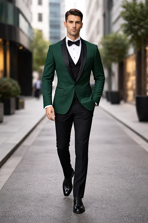 Men's Vested Classic Dinner Jacket Wedding Tuxedo in Hunter Green
