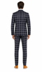 Mens Vested Gangster Plaid Pattern 1920's Plaid Suit in Navy