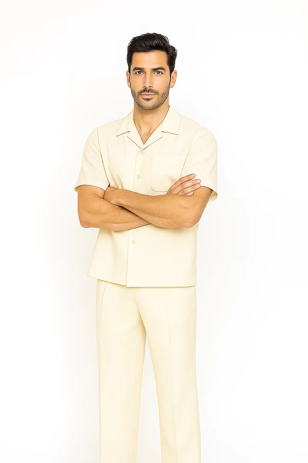 Mens Walking Suit in Color Cream Leisure Suit Casual Matching Shirt and Pants $99