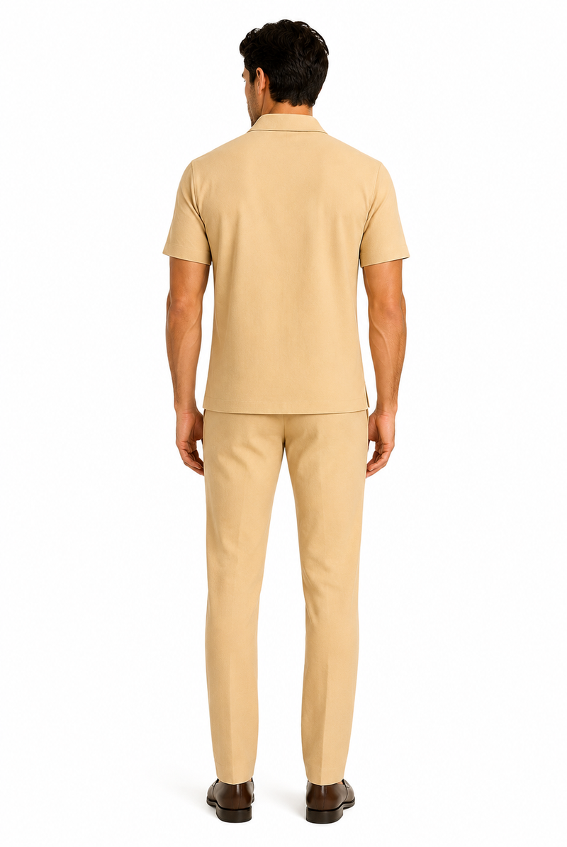 Mens Walking Suit in Color Sand Leisure Suit Casual Matching Shirt and Pants $99