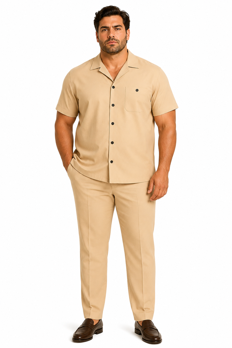 Mens Walking Suit in Color Sand Leisure Suit Casual Matching Shirt and Pants $99