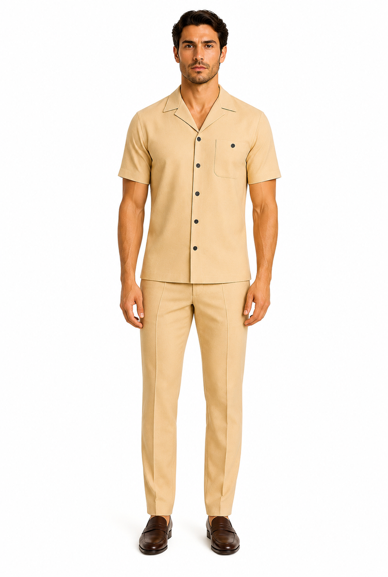 Mens Walking Suit in Color Sand Leisure Suit Casual Matching Shirt and Pants $99