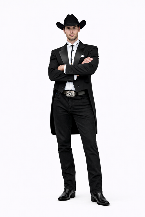 Mens Western Cowboy Tail Tuxedo in Black