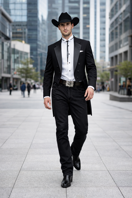 Mens Western Cowboy Tail Tuxedo in Black