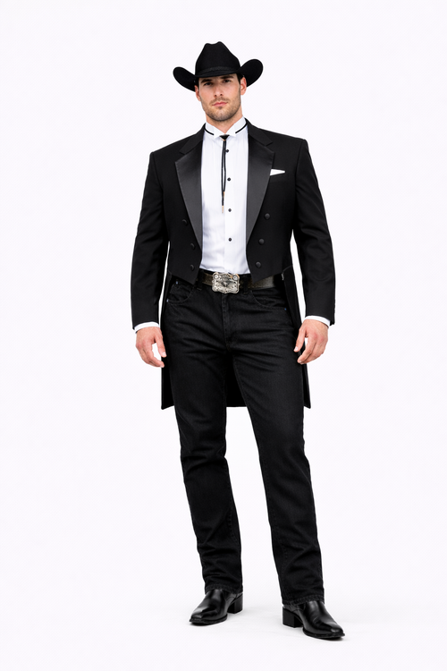 Mens Western Cowboy Tail Tuxedo in Black