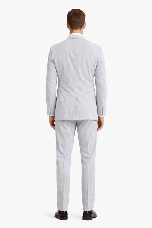 Men’s White and Black Seersucker Suit – Classic Lightweight Striped Summer Suit for Weddings and Formal Events