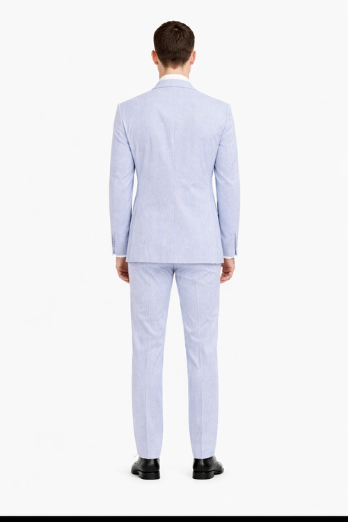 Men’s White and Black Seersucker Suit – Classic Lightweight Striped Summer Suit for Weddings and Formal Events