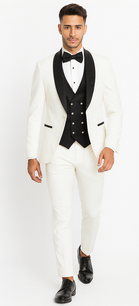 White Prom Suit Wedding Tuxedo - Groom Suit - White And Black Prom Suit