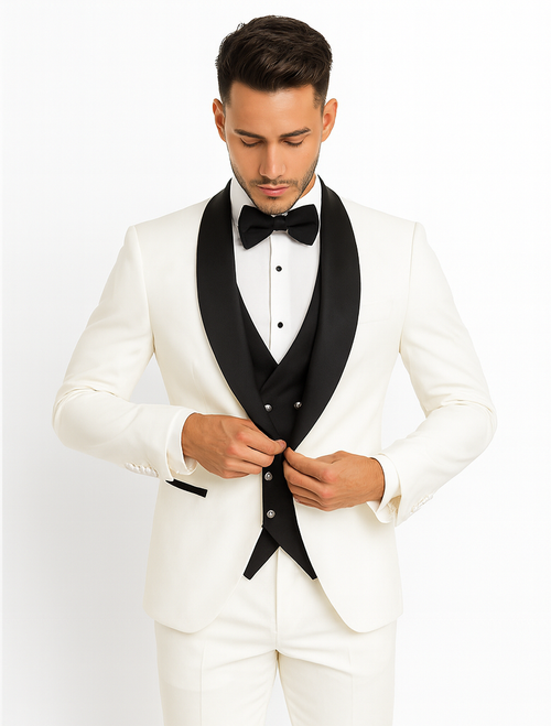 White Prom Suit Wedding Tuxedo - Groom Suit - White And Black Prom Suit