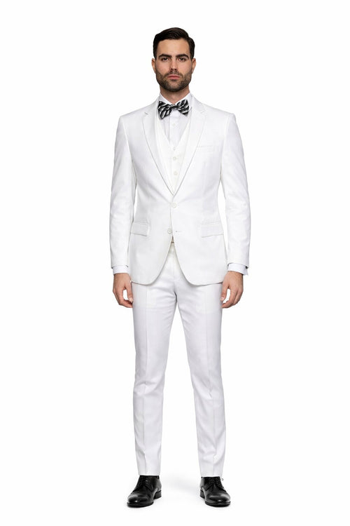 Men’s 2 Button Vested Skinny Suit in White – Modern 3-Piece Formal Ensemble