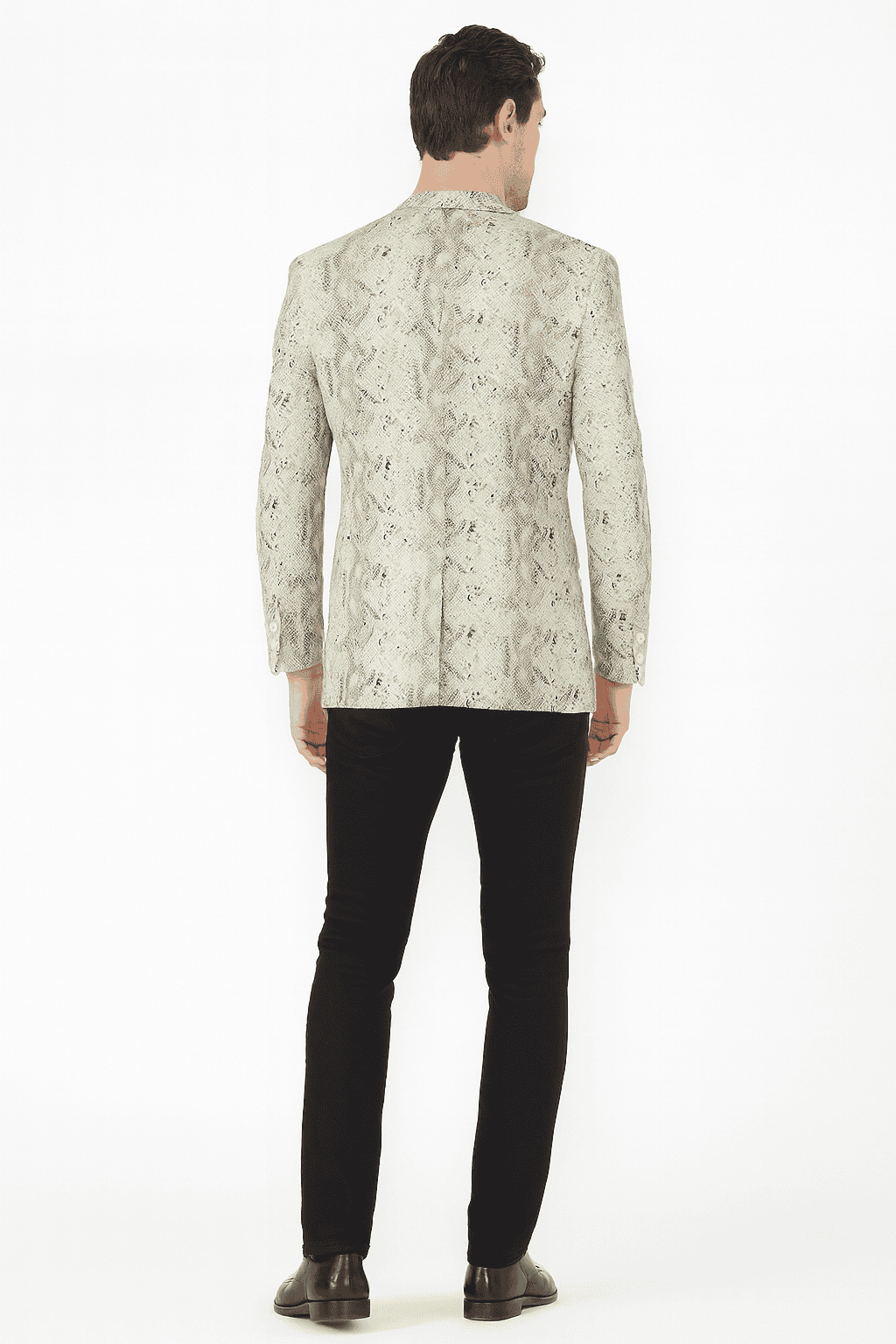 Men’s White Snake Print Blazer – Exotic Slim Fit Party and Fashion Jacket - Alligator crocodile print