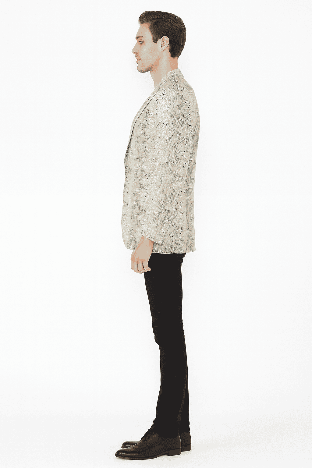 Men’s White Snake Print Blazer – Exotic Slim Fit Party and Fashion Jacket - Alligator crocodile print
