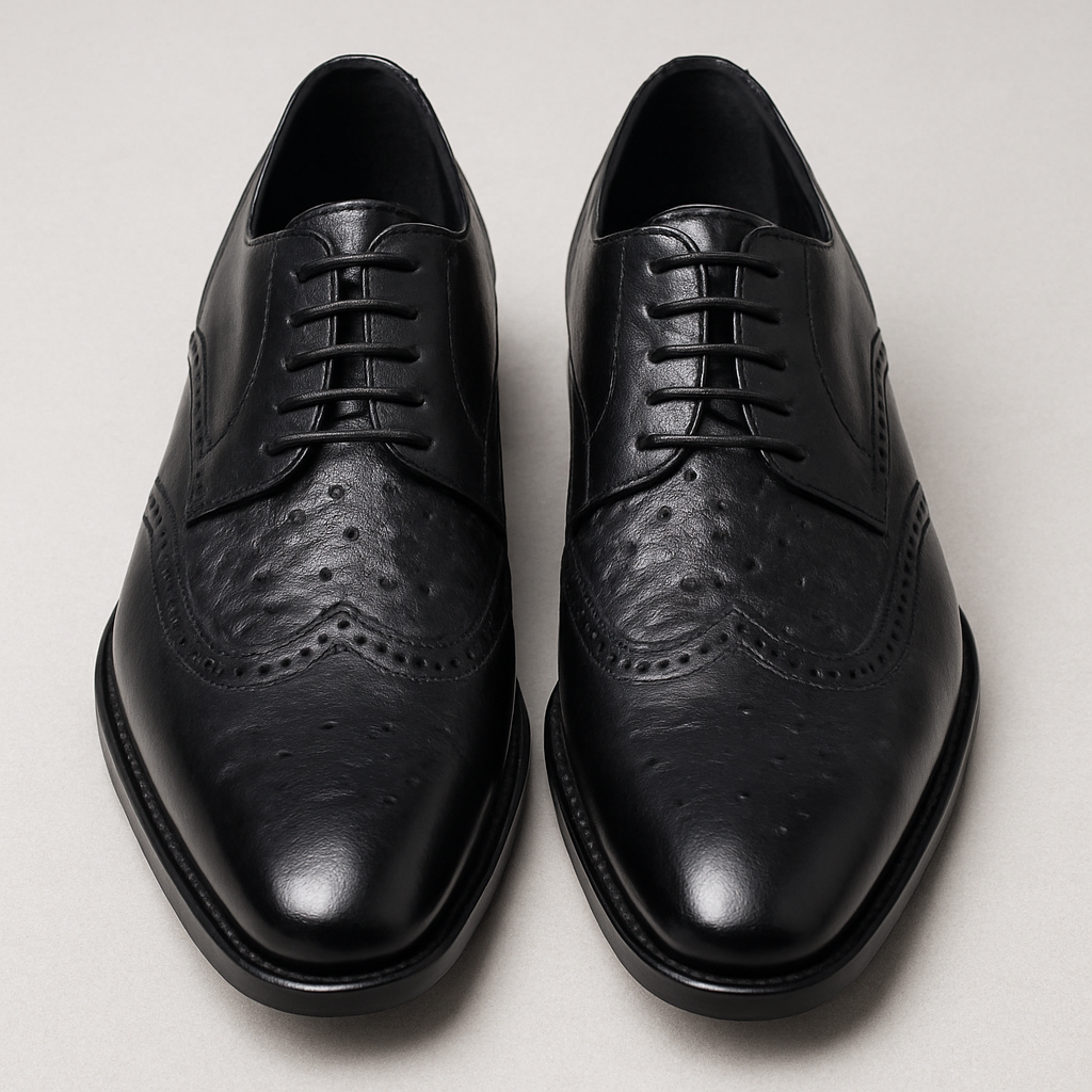 Mens Carrucci Ostrich Embossed Leather Wingtip Dress Shoe in Oxblood