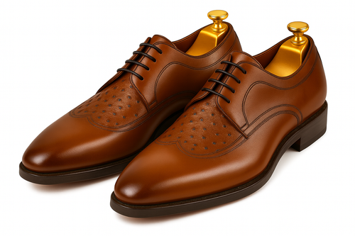 Mens Carrucci Ostrich Embossed Leather Wingtip Dress Shoe in Oxblood