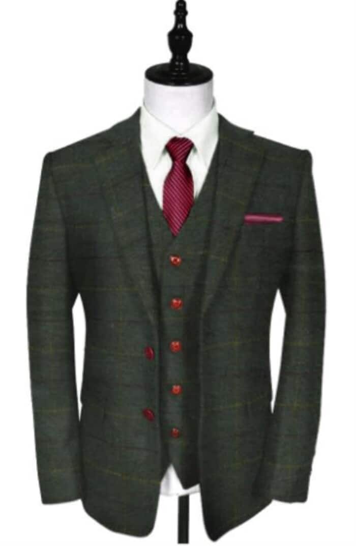 Green Tweed Suit - Green Herringbone Fabric Winter Suit - Vintage English Suit