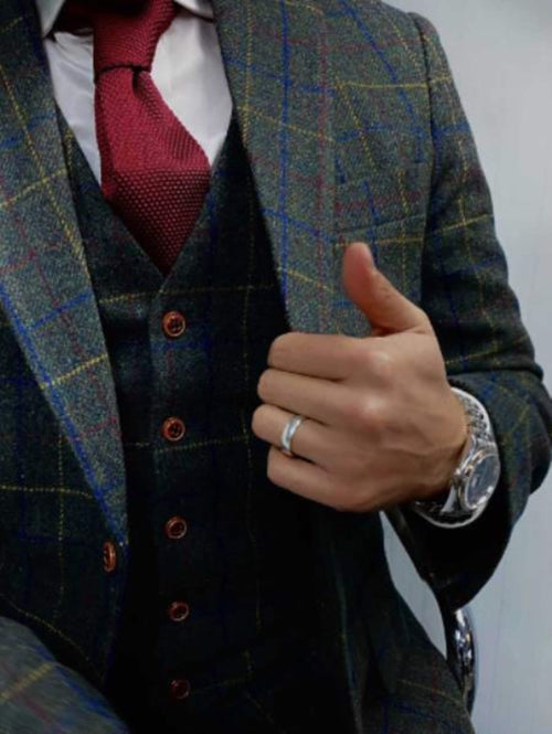 Green Tweed Suit - Green Herringbone Fabric Winter Suit - Vintage English Suit