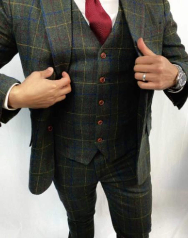 Green Tweed Suit - Green Herringbone Fabric Winter Suit - Vintage English Suit