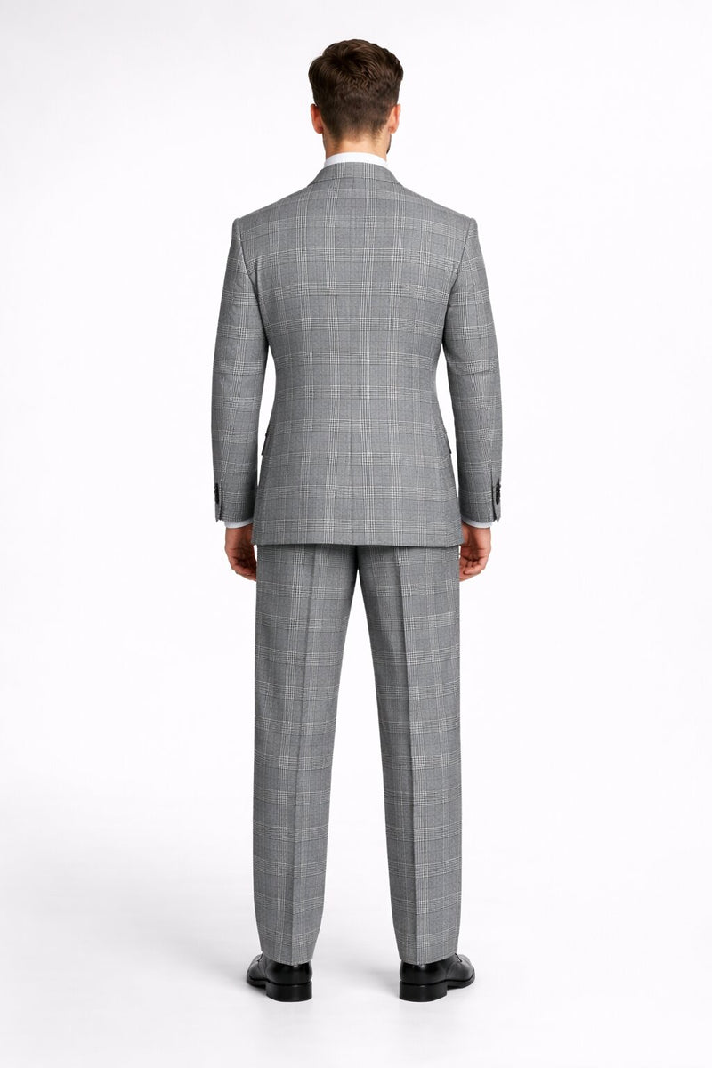 Suits With Baggy Pleated Pants - Wide Leg Pants 100% Wool - Classic Fit in Black and White Plaid Color by Rossiman