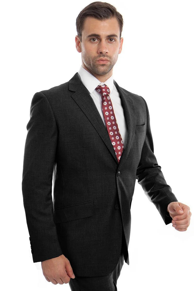 Mens Zegarie Brand Men's Designer Two Button Modern Fit Wool Suit in Black