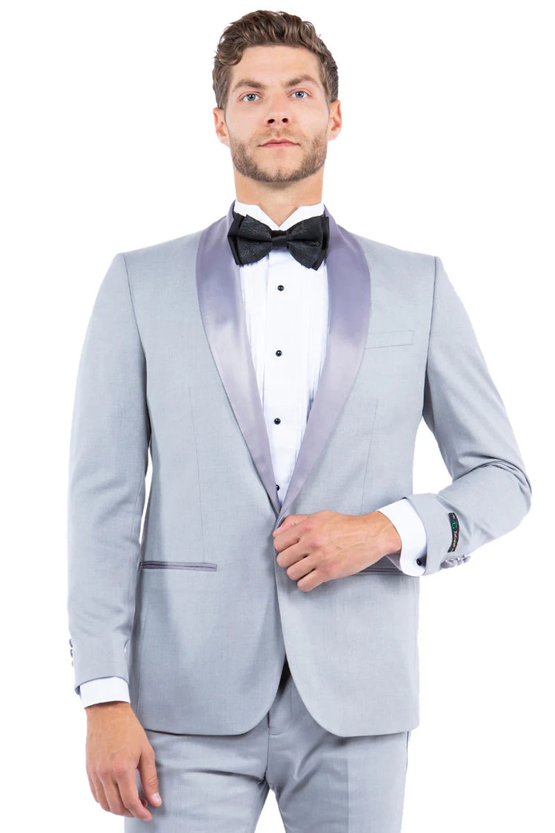 Mens Zegarie Brand Men's Modern Fit One Button Shawl Lapel Tuxedo Separates Jacket in Light Grey