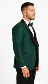 Men’s Designer Hunter Green Tuxedo – Vested Floral Lace Wedding Outfit
