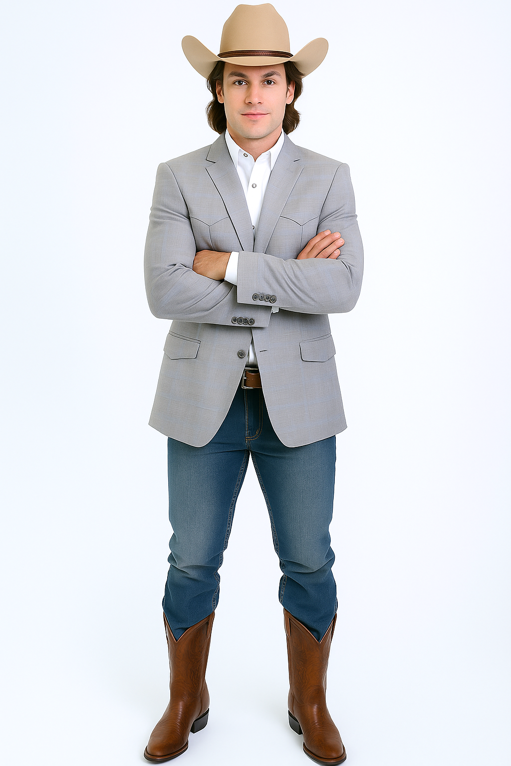 Western Blazer - Saco Para Hombre - Mens Double Button Western Grey Blazer