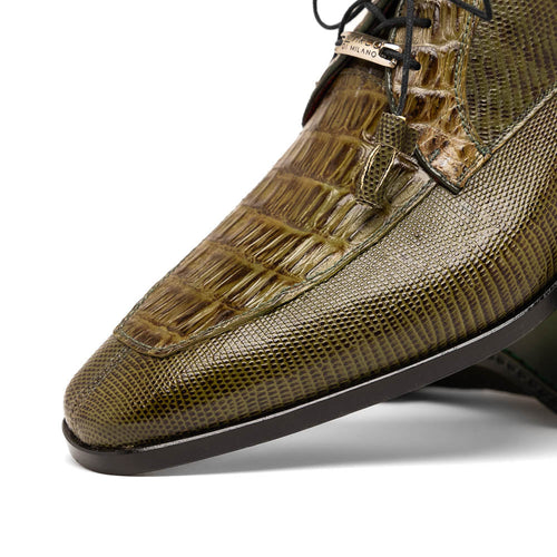 Genuine Caiman & Lizard Olive Green Shoe