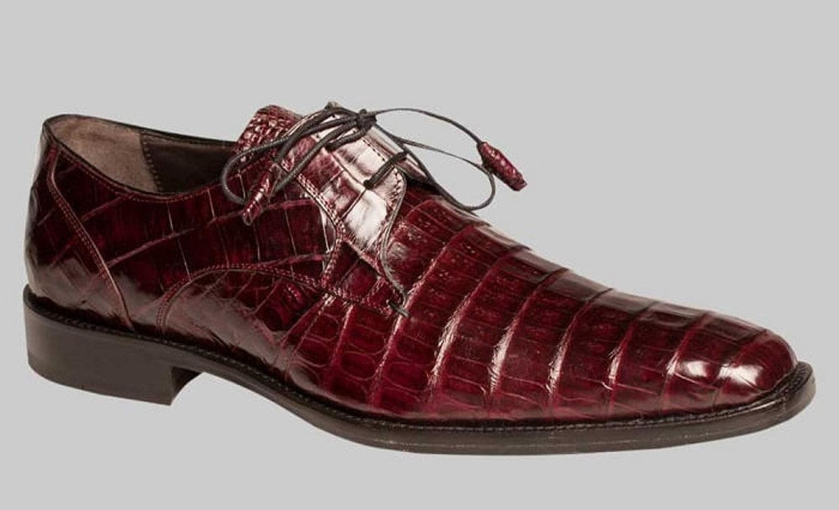 Mezlan Anderson Men's Burgundy Crocodile Shoes – Handmade Plain Toe Dress Shoes