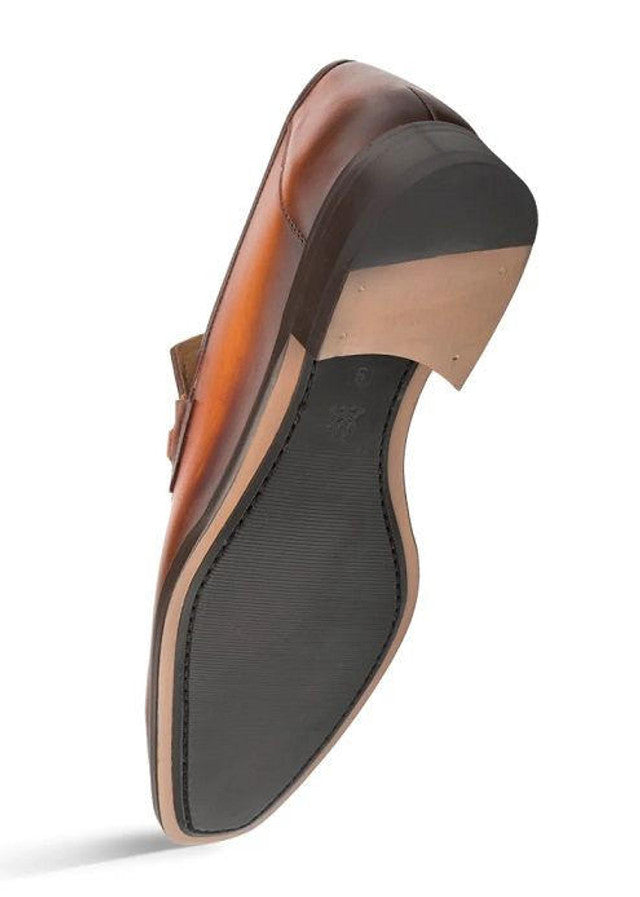 Mezlan Men’s Loafers – Cognac Rust Calfskin Leather Slip-On Dress Shoes, Handmade in Spain