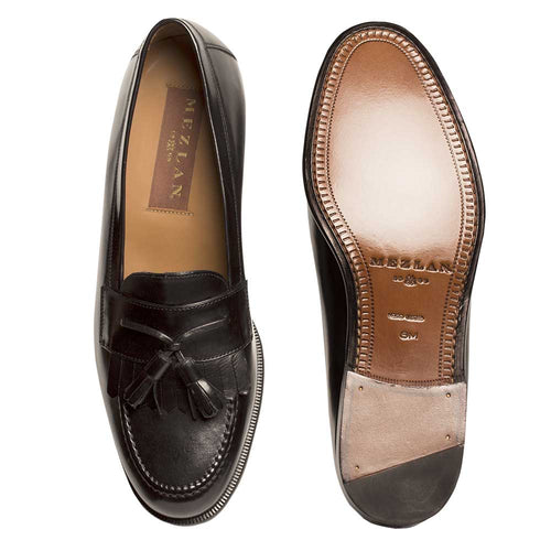 Mezlan Santander Black Tassel Loafers – High-Shine Kiltie Slip-On Dress Shoes (Sizes 10.5 & 11 Last Call)