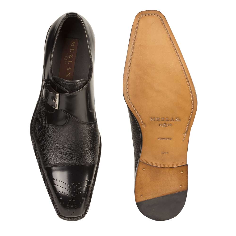 Mezlan Phoenix Black Deerskin Monk Strap Dress Shoes – Cap Toe Luxury Shoes