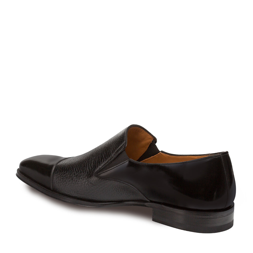 Mezlan Milani Men’s Cap Toe Loafer – Black Calfskin and Deerskin Leather Slip-On Dress Shoe, Handmade in Spain