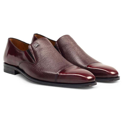 Mezlan Milani Men’s Slip-On – Burgundy Calfskin and Deerskin Leather Dress Loafer, Handmade in Spain