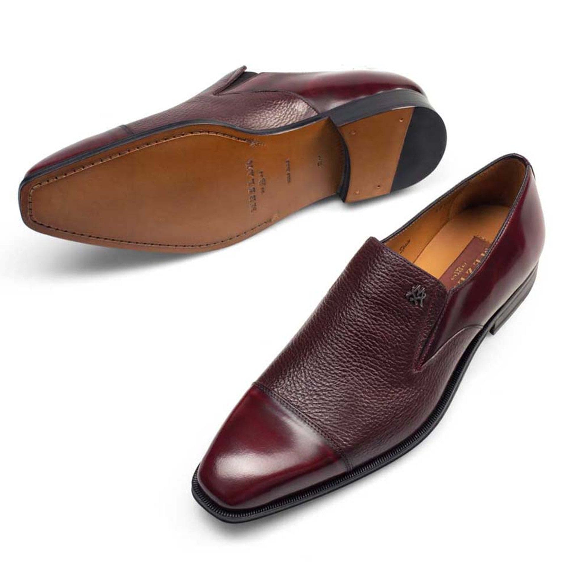 Mezlan Milani Men’s Slip-On – Burgundy Calfskin and Deerskin Leather Dress Loafer, Handmade in Spain