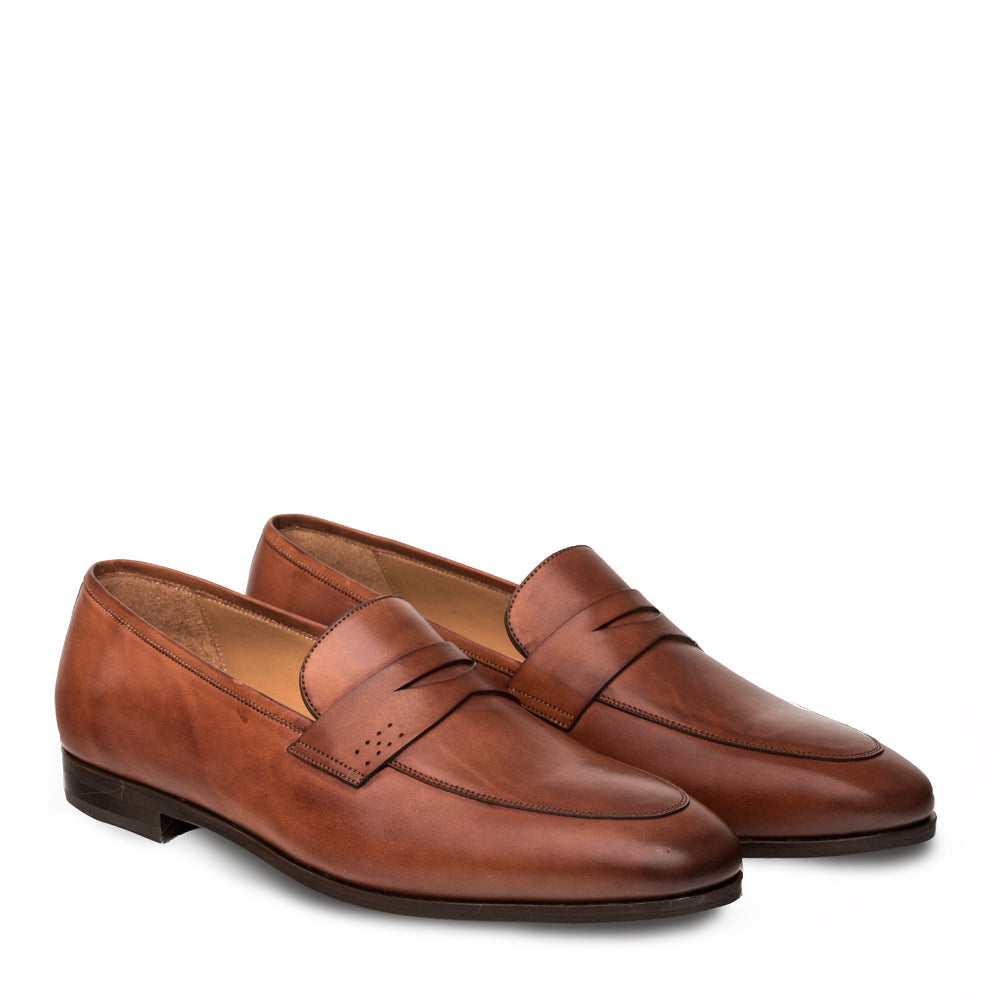 Mezlan Fabrizi Men’s Penny Loafer – Cognac Calfskin Leather Dress Shoe, Handmade in Spain