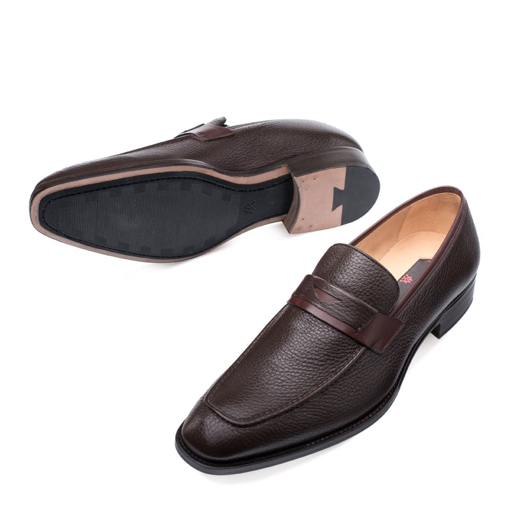 Mezlan Elche Men’s Penny Loafer – Black Calfskin and Deerskin Leather Dress Shoe, Handmade in Spain
