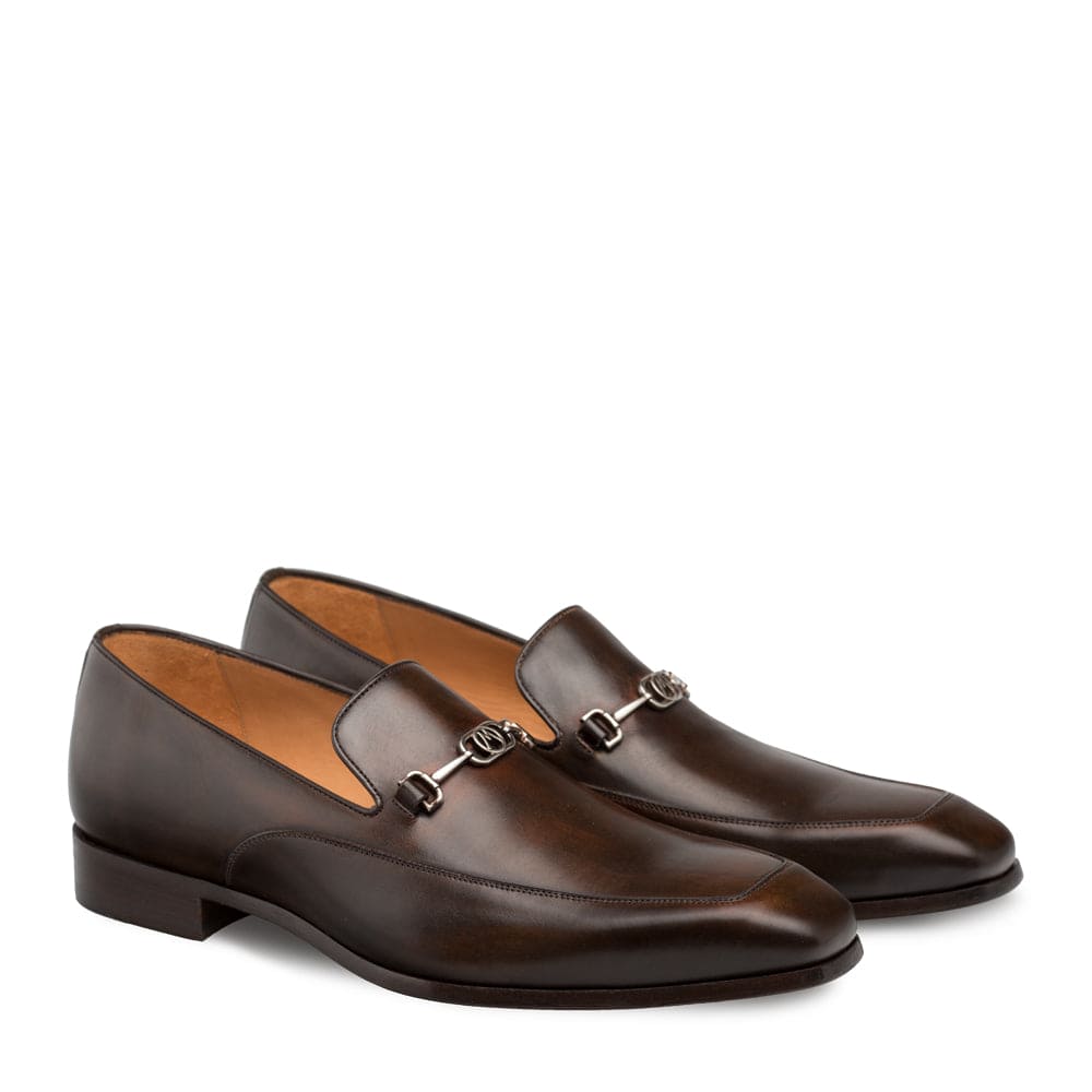 Mezlan Falcon Men’s Brown Calfskin Slip-On Dress Loafer with Silver Ornament