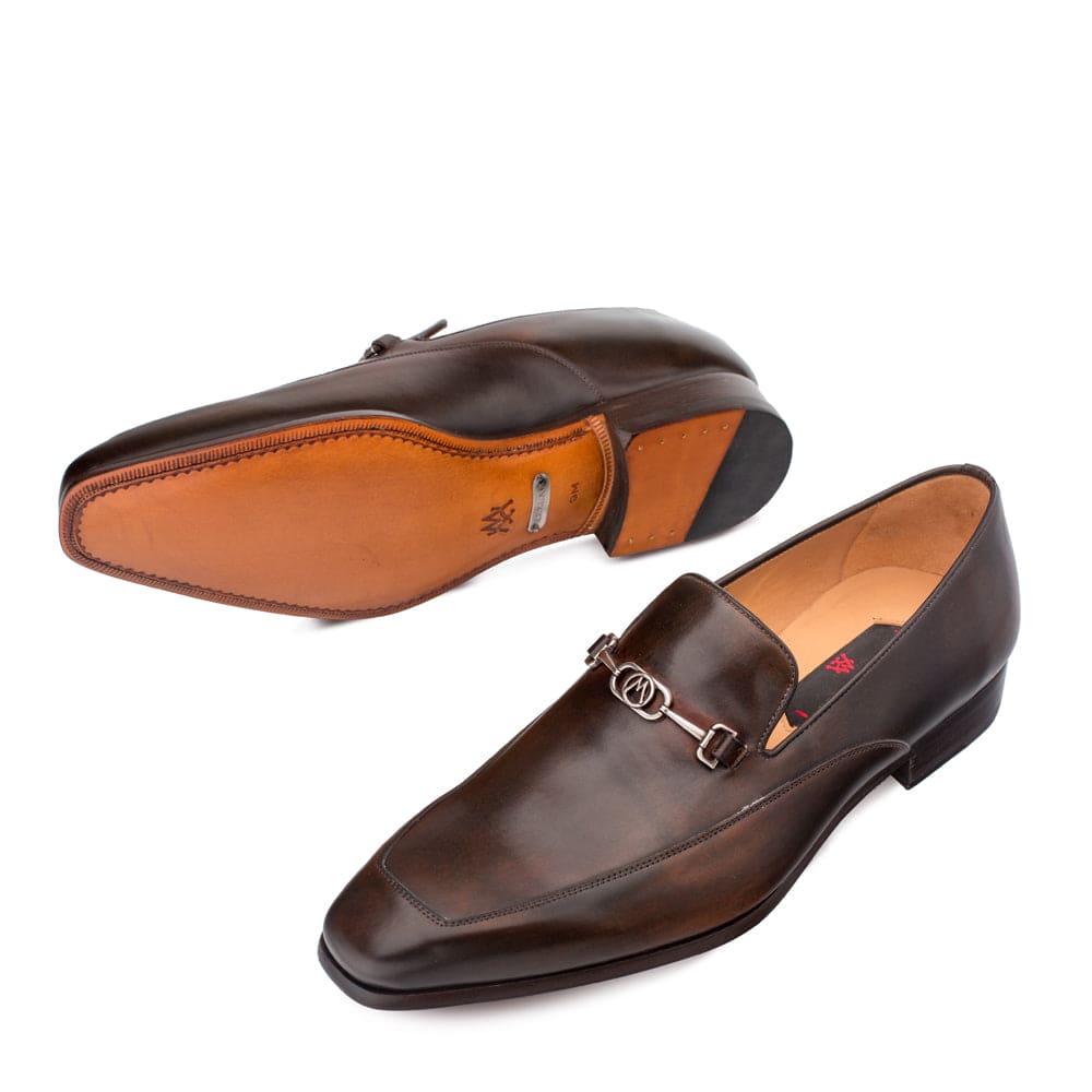 Mezlan Falcon Men’s Brown Calfskin Slip-On Dress Loafer with Silver Ornament
