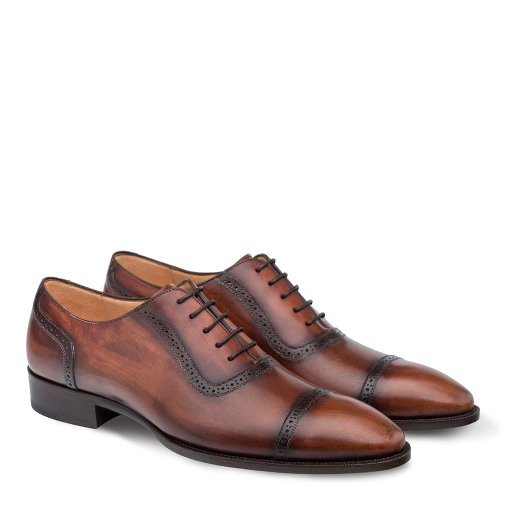 Mezlan Belgrade Men’s Cap Toe Oxford – Cognac Calfskin Leather Dress Shoe, Handmade in Spain