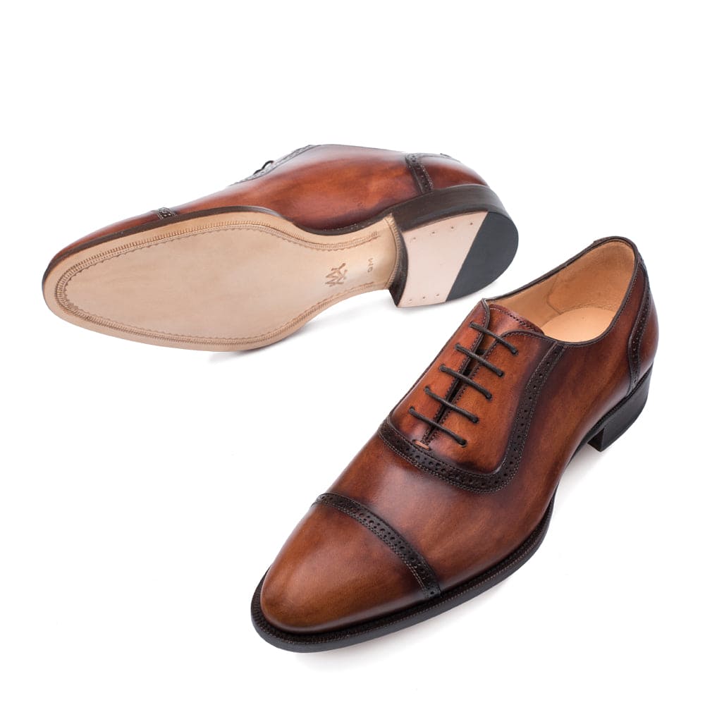 Mezlan Belgrade Men’s Cap Toe Oxford – Cognac Calfskin Leather Dress Shoe, Handmade in Spain